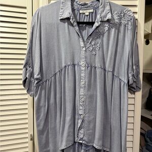 Solitaire Blue Embroidered Women's Top